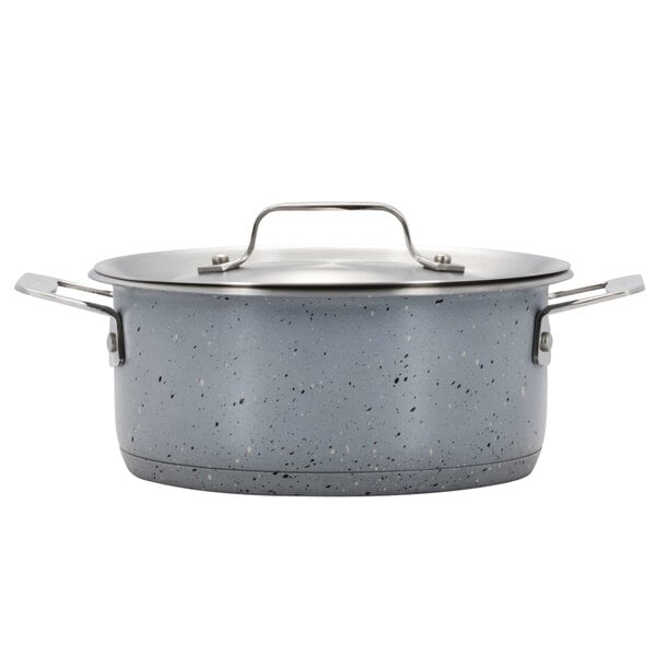 A grey Bon Chef Cucina induction pot with a lid.