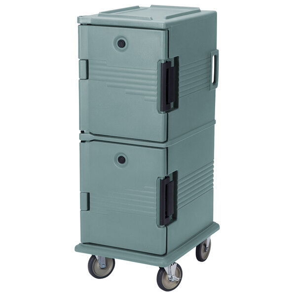 A slate blue Cambro Ultra Camcart for food pans on heavy-duty casters.