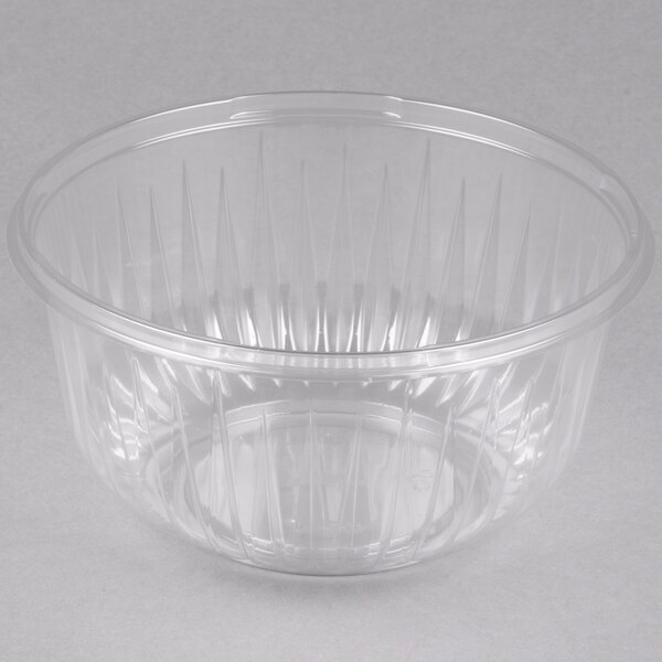 A Dart clear plastic bowl with a rim.