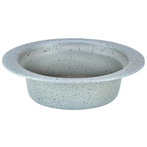 A white Bon Chef oval food pan with speckled design.