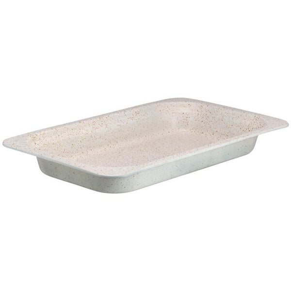 A white speckled rectangular Bon Chef food pan.