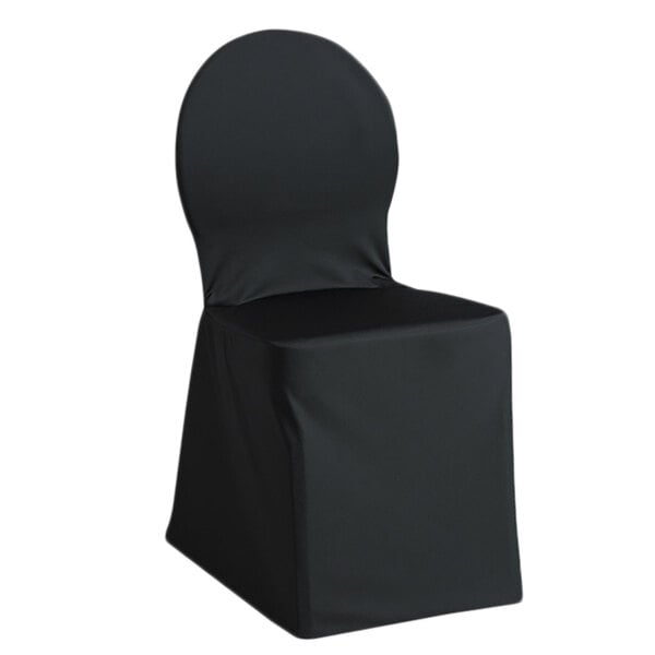 A black Snap Drape Silhouette II chair cover on a white background.