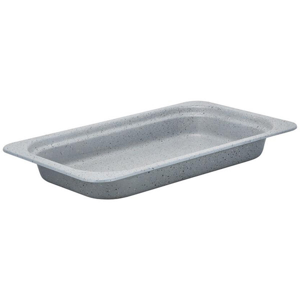 A grey rectangular Bon Chef food pan.