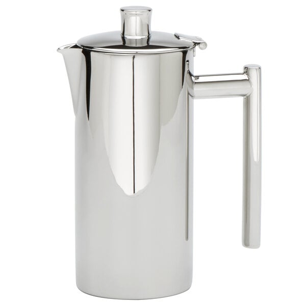 An American Metalcraft stainless steel coffee pot with a handle.