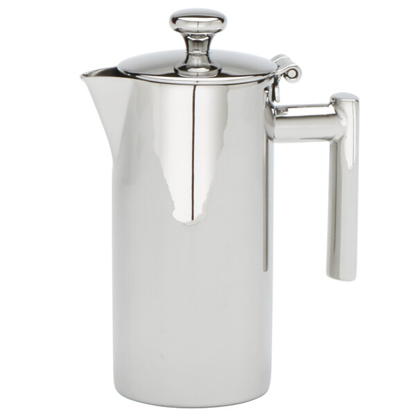 An American Metalcraft stainless steel creamer with a handle.