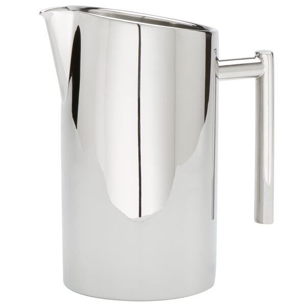 An American Metalcraft stainless steel pitcher with a handle.