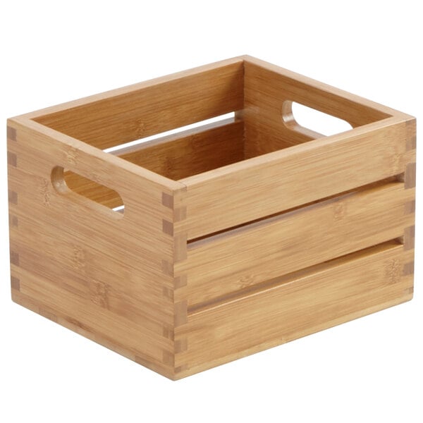 An American Metalcraft bamboo wood caddy with handles.
