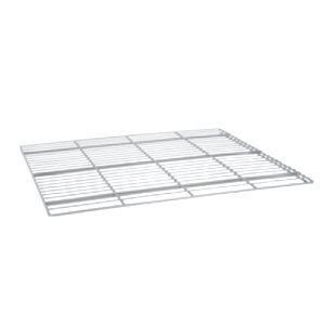 A large stainless steel flat shelf with a grid on it.