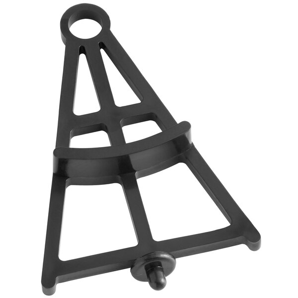 A black plastic triangle with a hole.