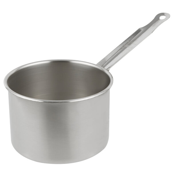 A close-up of a Vollrath stainless steel double boiler bottom with a handle.