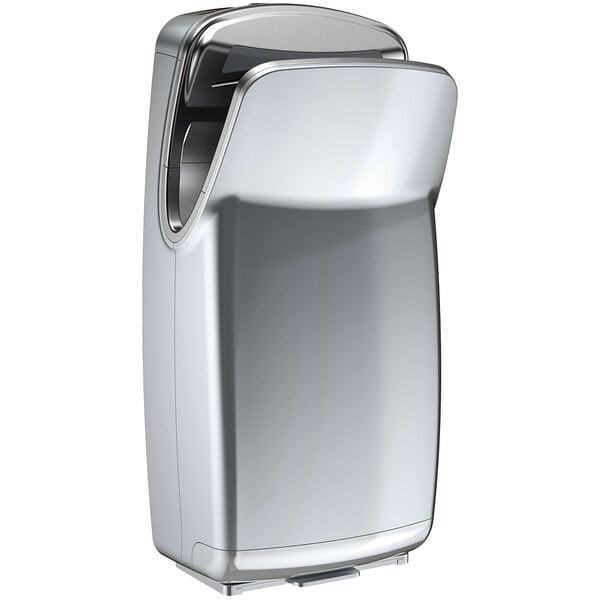 A silver World Dryer VMax V2 hand dryer on a white background.