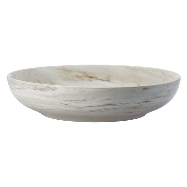 A Oneida Marble porcelain coupe low bowl with a white marble finish.