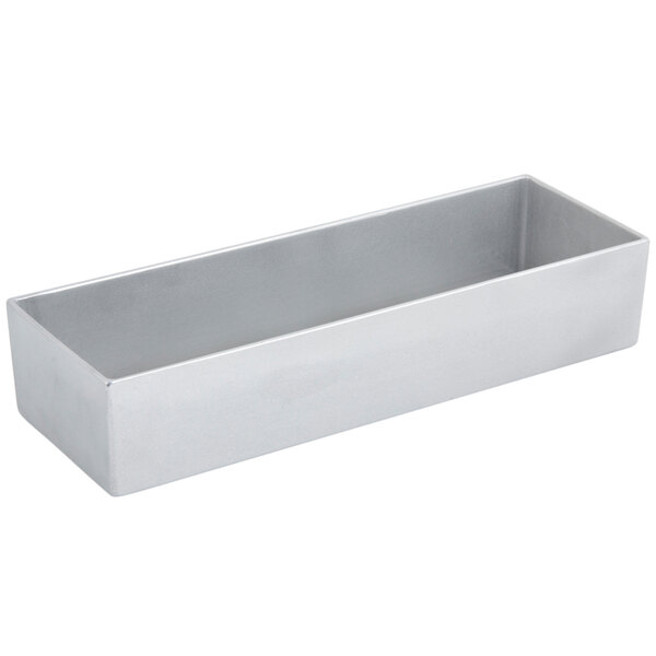 A silver rectangular Bon Chef bowl with a white background.