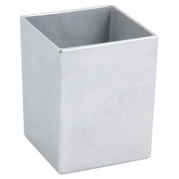 A silver square Bon Chef pewter-glo bowl with a square top.