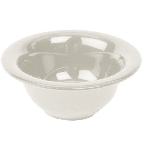 A white Thunder Group melamine soup bowl with a rim on a white background.