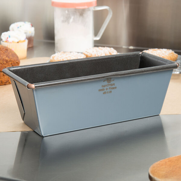 A Matfer Bourgeat steel loaf pan on a counter.