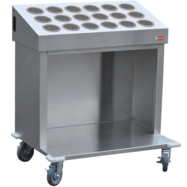 A Steril-Sil stainless steel open base cart with wheels and a tray on top.