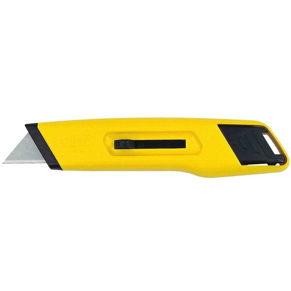 A yellow and black Stanley Light-Duty Utility Knife with a black handle.