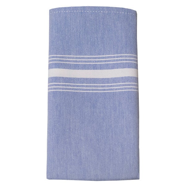 Blue chambray striped cloth napkins with white stripes.