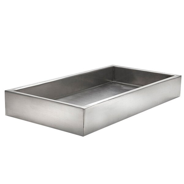 An American Metalcraft rectangular stainless steel crate with a satin finish.