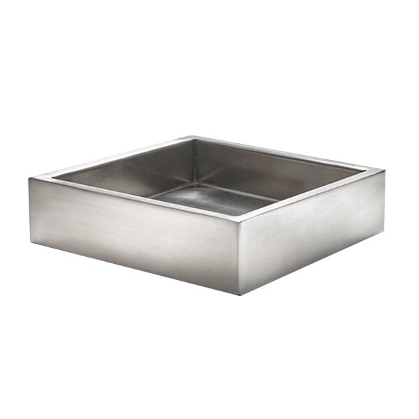 An American Metalcraft stainless steel square crate.