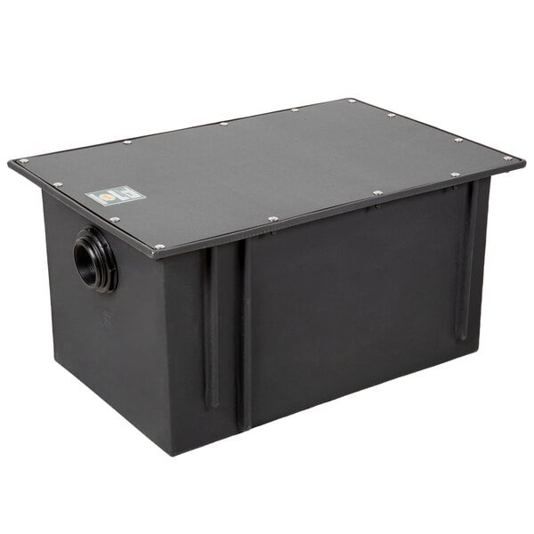 A black Ashland PolyTrap grease trap box with a lid.