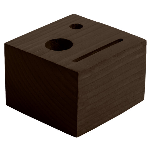 A customizable walnut wood block check presenter with a hole in the face.