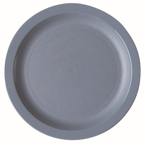 A slate blue Cambro narrow rim plate on a white background.