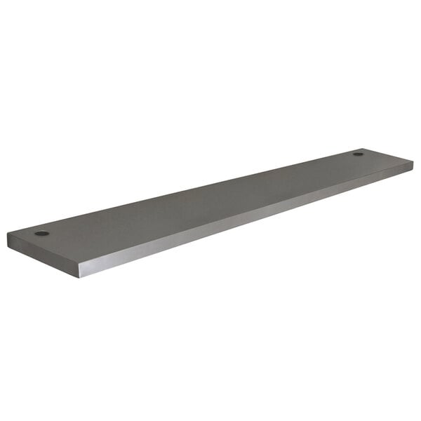 A long rectangular metal shelf with holes in the long edge.