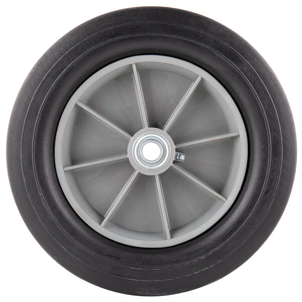 A black 12" x 3" wheel with a grey rim and white spokes.