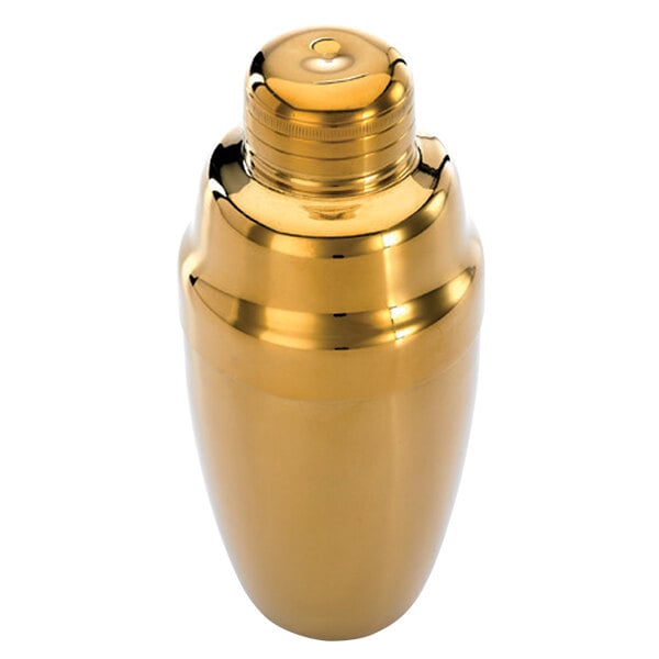 A Barfly gold-plated cocktail shaker with a lid.