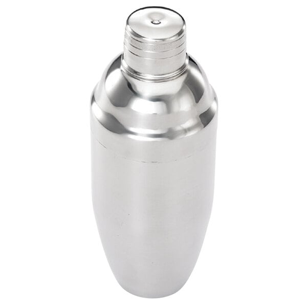 A Barfly stainless steel cocktail shaker with a lid.