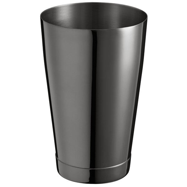 A gun metal black half size cocktail shaker tin.
