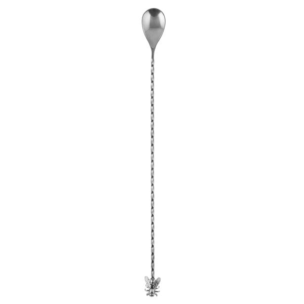 A Barfly stainless steel bar spoon with a fly design on the end.