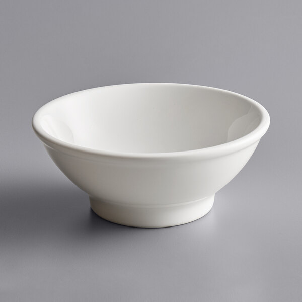 A close up of a Tuxton white China bowl.