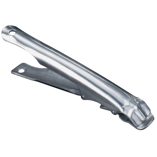 An American Metalcraft nickel-plated steel pizza pan gripper with a silver metal clip.