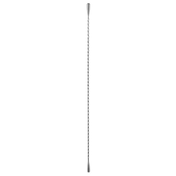 A Barfly stainless steel double end cocktail stirrer with a long handle.