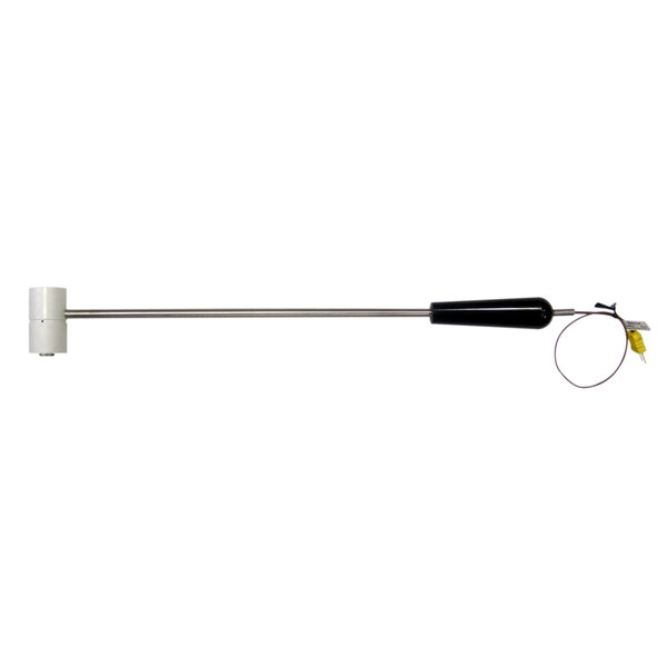A long metal rod with a black and white handle.