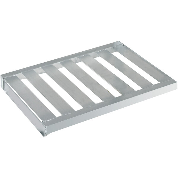 A Channel aluminum T-bar shelf on a metal pallet.