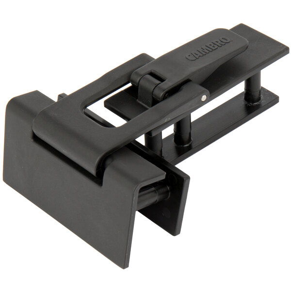 A black Cambro Cam GoBox front loader latch with a black metal handle.