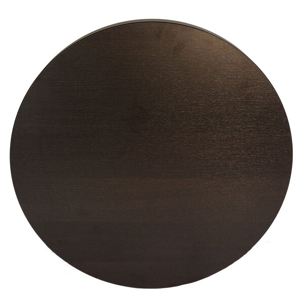 A BFM Seating round wooden table top in espresso finish.