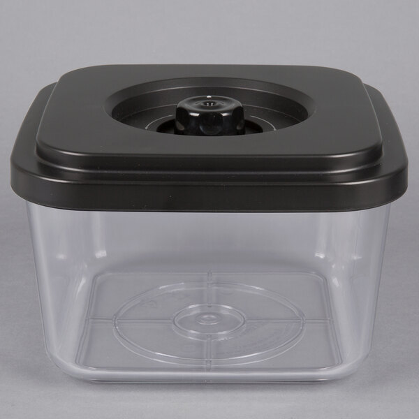 A black plastic ARY VacMaster vacuum container with a black lid.