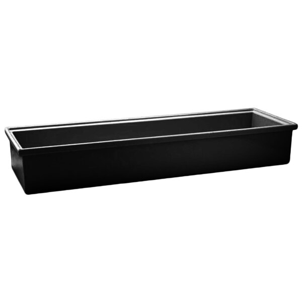 A black rectangular Bon Chef container with a lid.