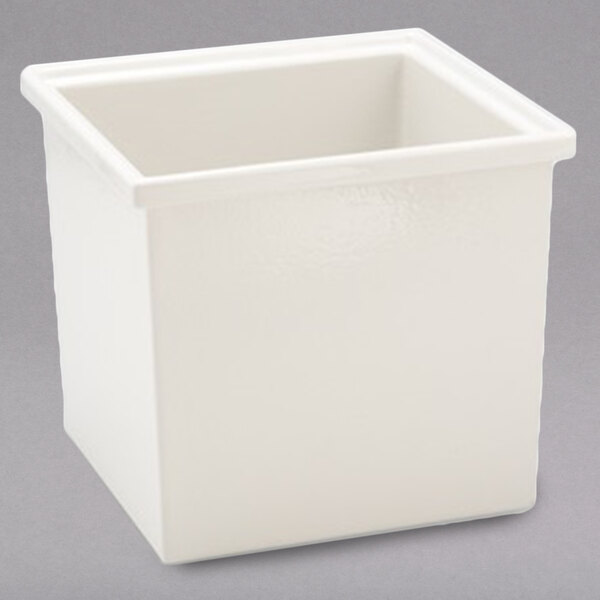 A white rectangular Bon Chef smart bowl with a white lid.