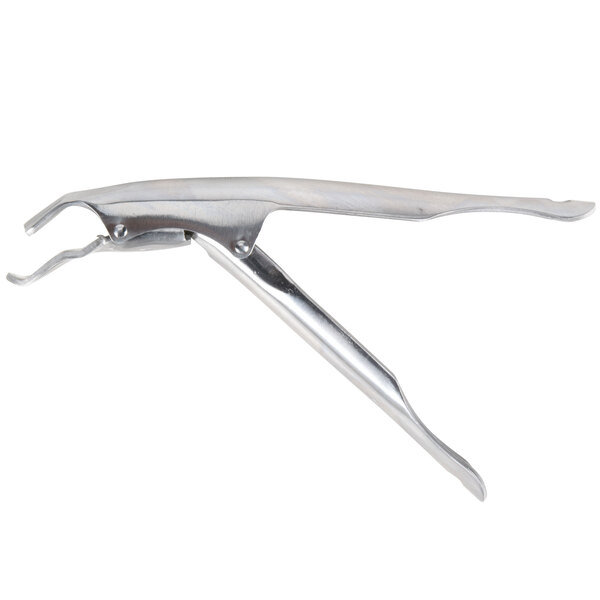 An American Metalcraft heavy duty steel pizza pan gripper with a handle.