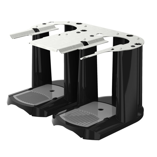 A black and stainless steel Fetco satellite coffee server stand.
