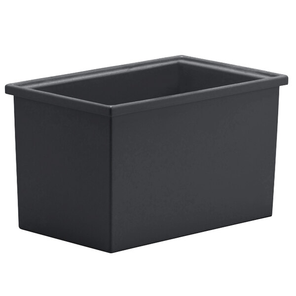 A black Bon Chef rectangular container with a lid.