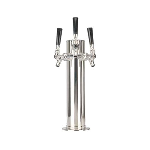 A polished stainless steel Micro Matic 3 tap tower with black handles.