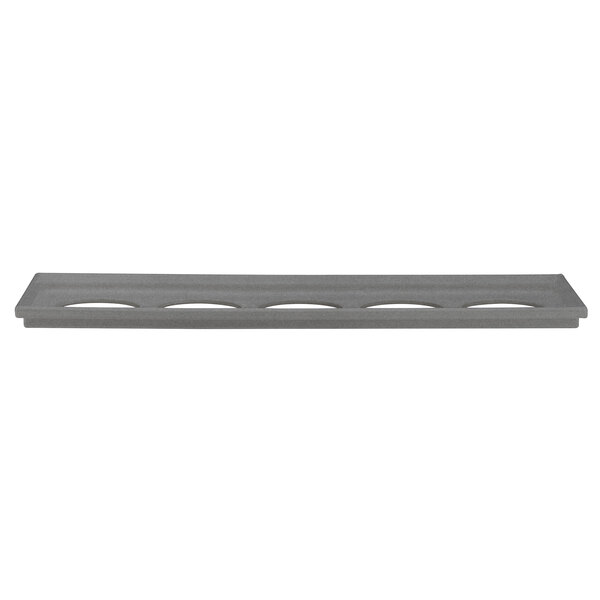 A gray rectangular Bon Chef adapter plate with five holes.