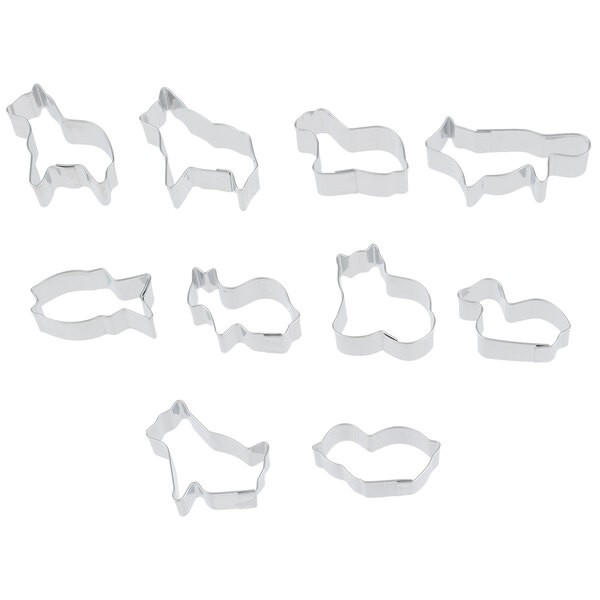 A set of Ateco stainless steel animal shaped cookie cutters.